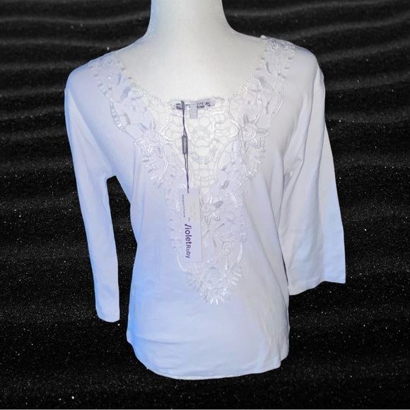 Early 2000s NWT Medium Violet Ruby Long Sleeve Shirt with Lace Detail - Picture 2 of 5